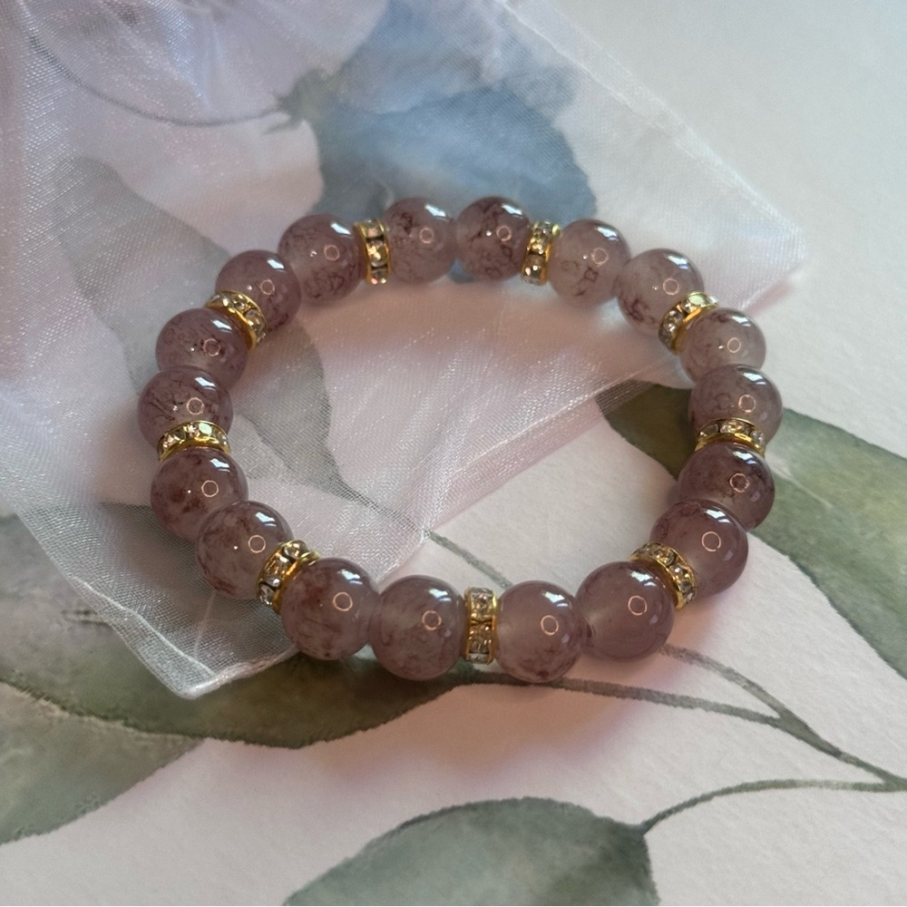 Pink and Gold Beaded Bracelet with Elastic Cord